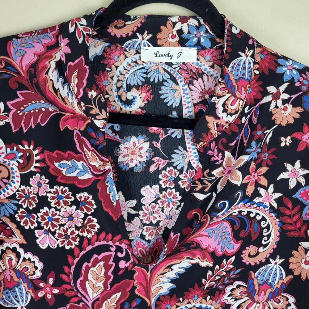 Lovely J Boho Floral Paisley Top Women's Large Balloon Sleeves Ruffled Tiered - Picture 4 of 10